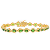 Elegant oval green chrome diopside sterling silver bracelet with sparkling gemstone accents.